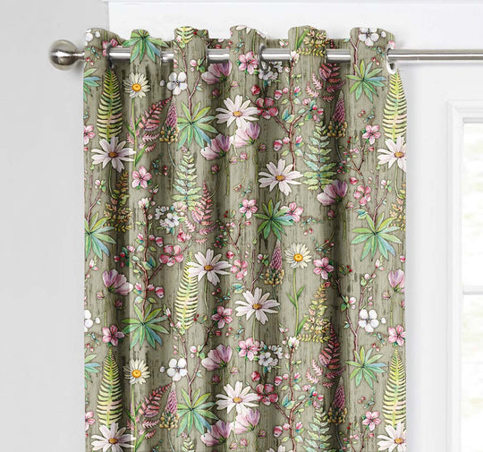 Ultimate Trends Premium Polyester Floral Curtain For Home Décor Moss Green Color, 1 Piece