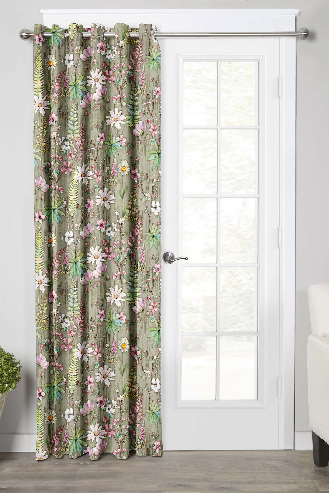 Ultimate Trends Premium Polyester Floral Curtain For Home Décor Moss Green Color, 1 Piece