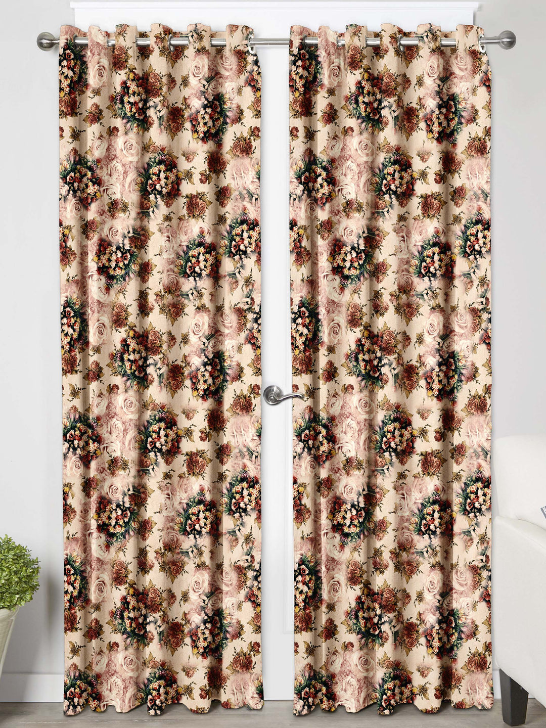 Ultimate Trends Premium Polyester Floral Curtain For Home Décor Brown Color, 1 Piece