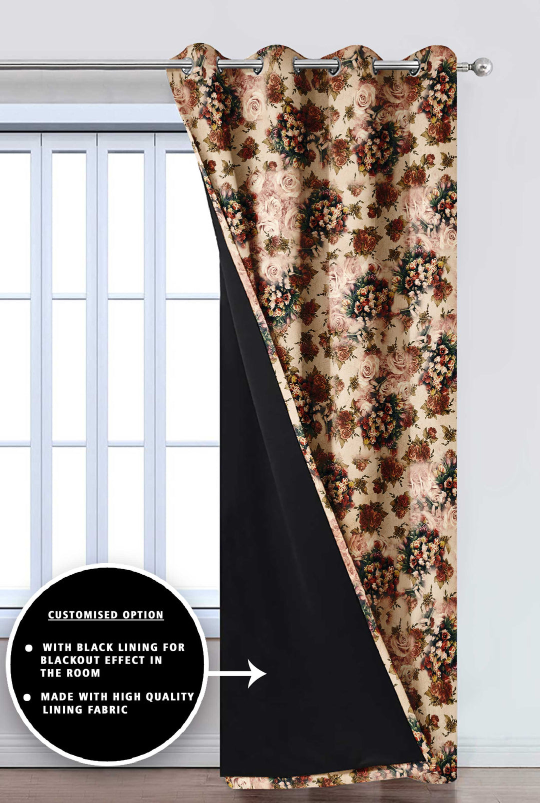 Ultimate Trends Premium Polyester Floral Curtain For Home Décor Brown Color, 1 Piece