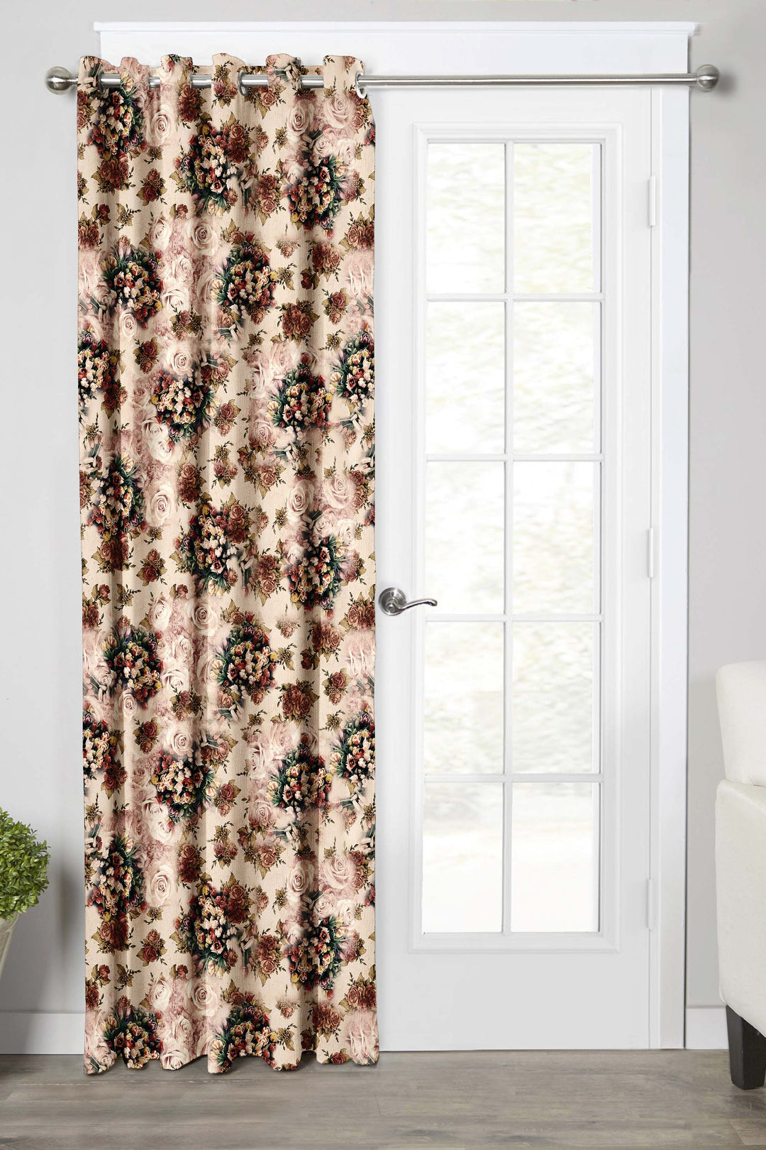 Ultimate Trends Premium Polyester Floral Curtain For Home Décor Brown Color, 1 Piece