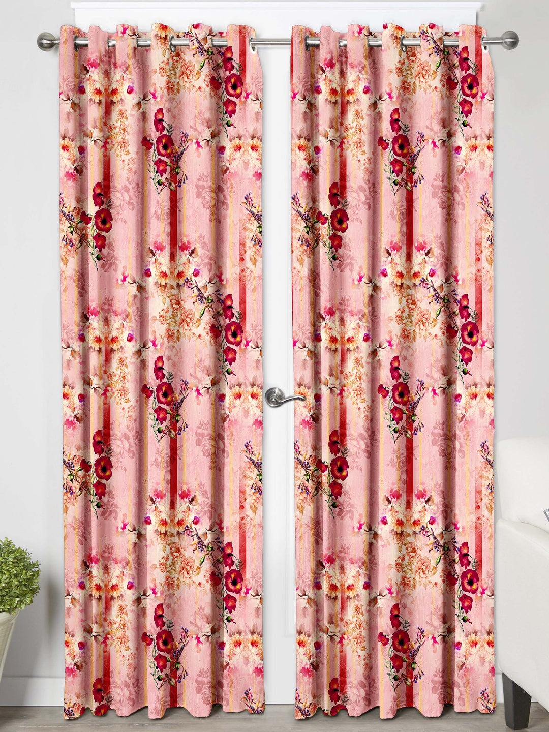 Ultimate Trends Premium Polyester Floral Curtain For Home Décor Peach Color, 1 Piece