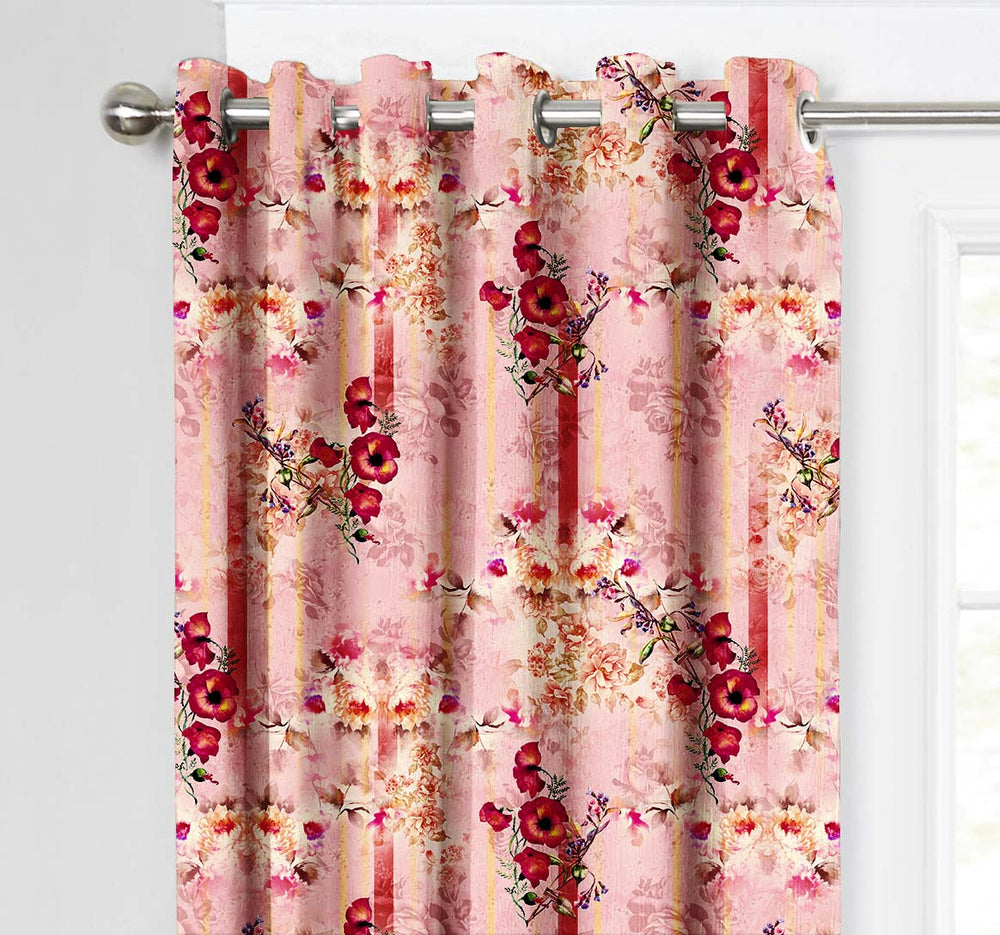 Ultimate Trends Premium Polyester Floral Curtain For Home Décor Peach Color, 1 Piece