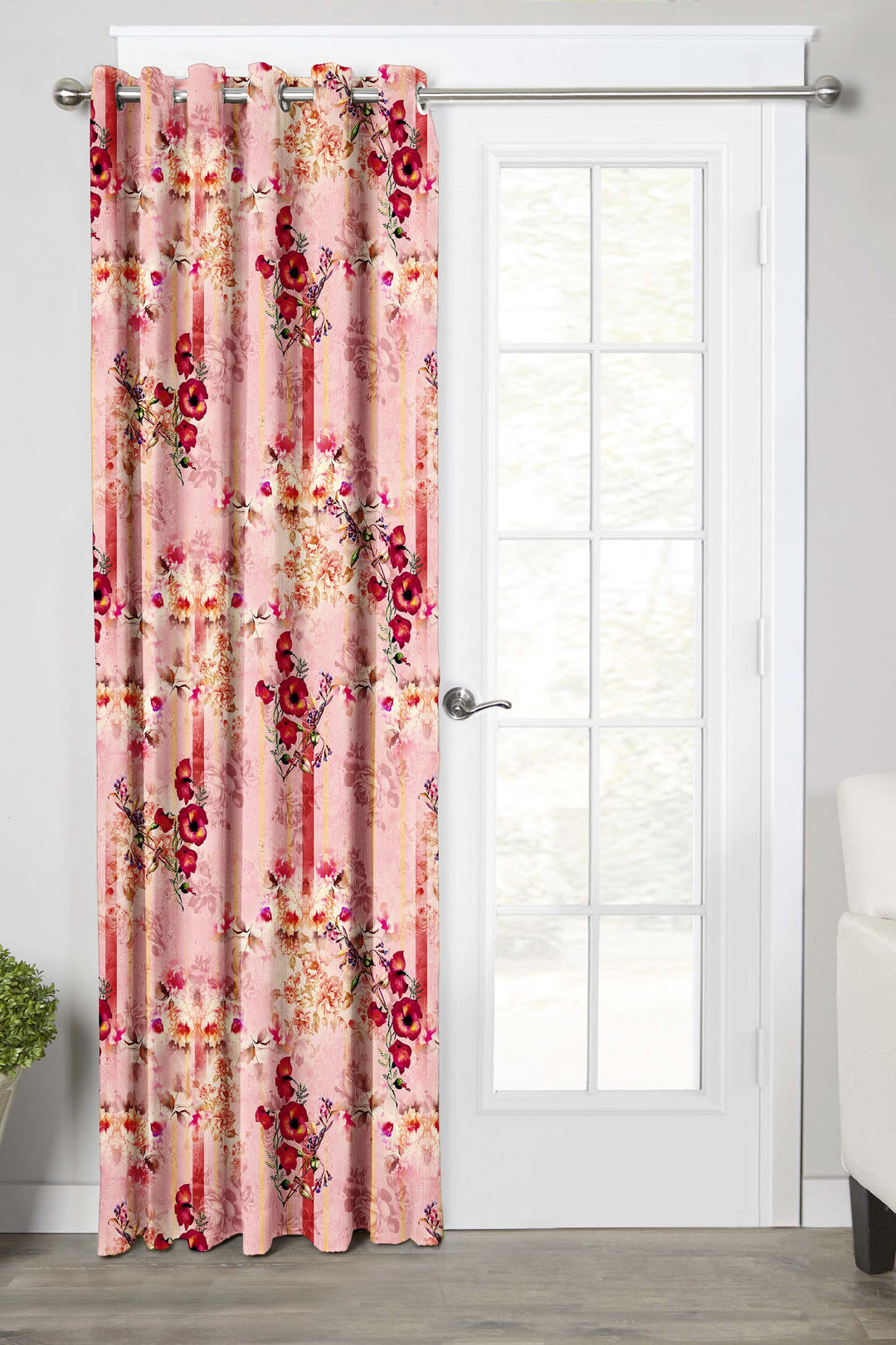 Ultimate Trends Premium Polyester Floral Curtain For Home Décor Peach Color, 1 Piece