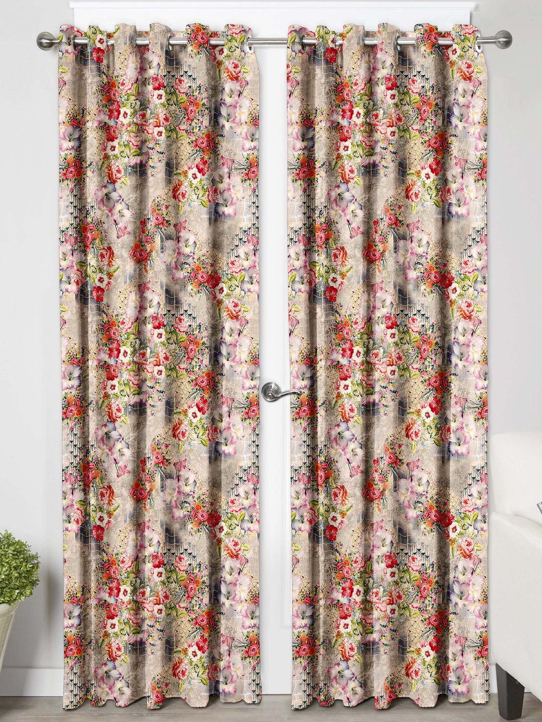 Ultimate Trends Premium Polyester Floral Curtain For Home Décor Multi Color, 1 Piece