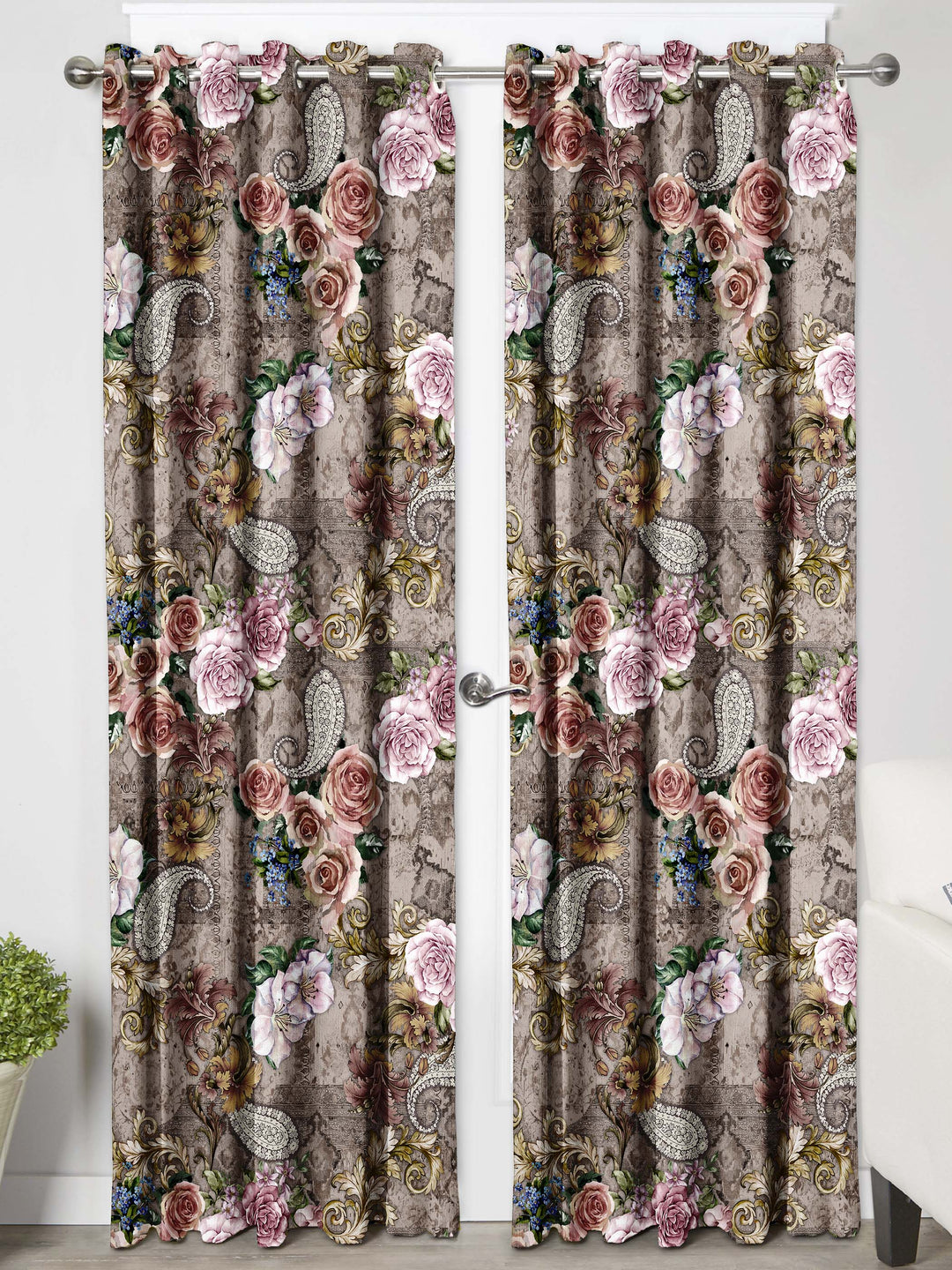 Ultimate Trends Premium Polyester Floral Curtain For Home Décor Coffee Color, 1 Piece