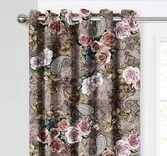 Ultimate Trends Premium Polyester Floral Curtain For Home Décor Coffee Color, 1 Piece