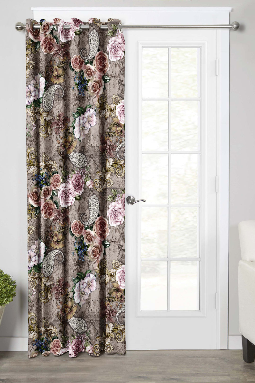 Ultimate Trends Premium Polyester Floral Curtain For Home Décor Coffee Color, 1 Piece