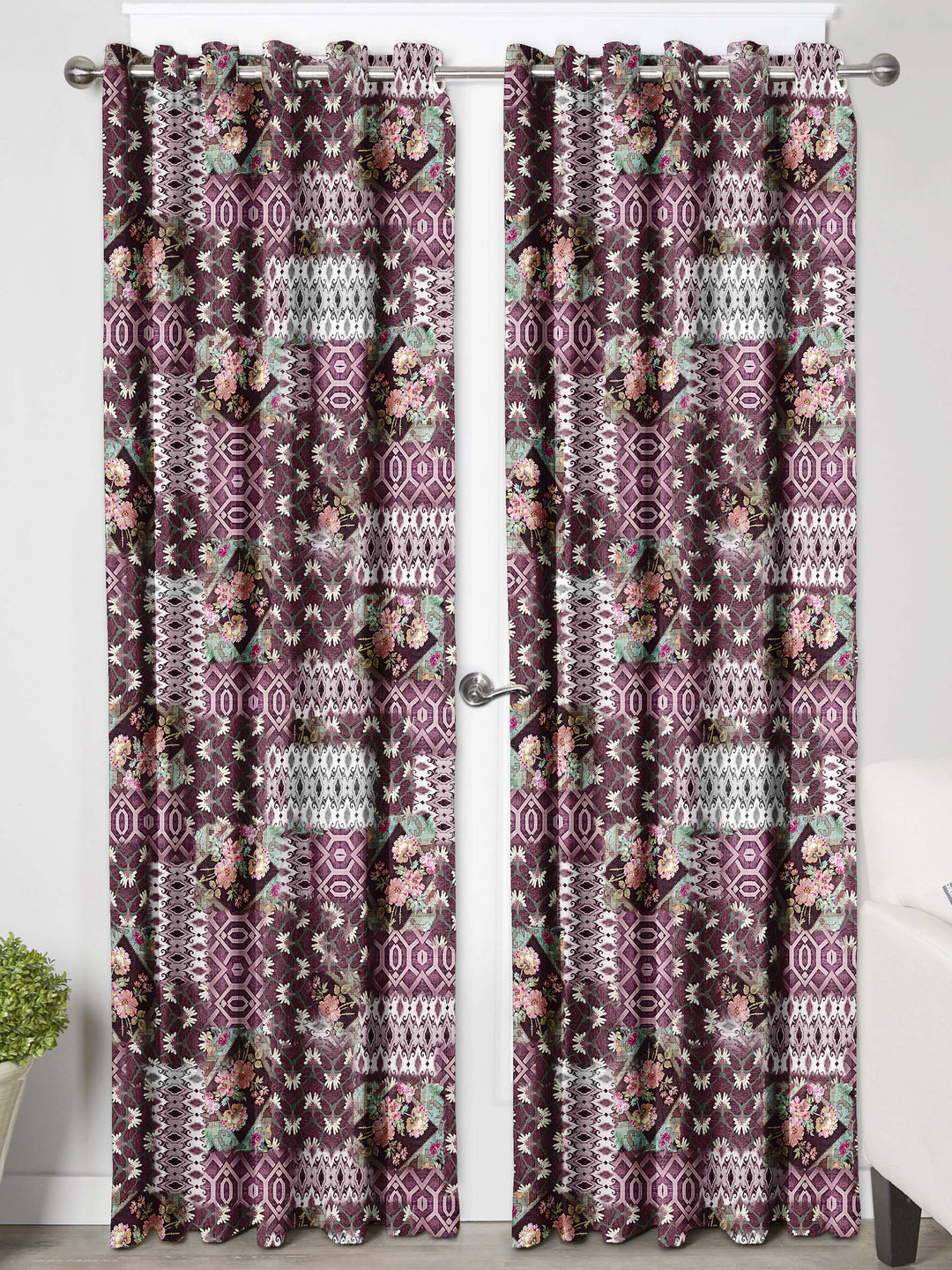 Ultimate Trends Premium Polyester Floral Curtain For Home Décor Dark Purple Color, 1 Piece