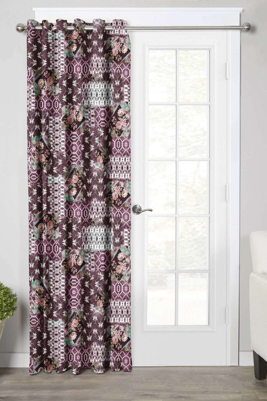 Ultimate Trends Premium Polyester Floral Curtain For Home Décor Dark Purple Color, 1 Piece