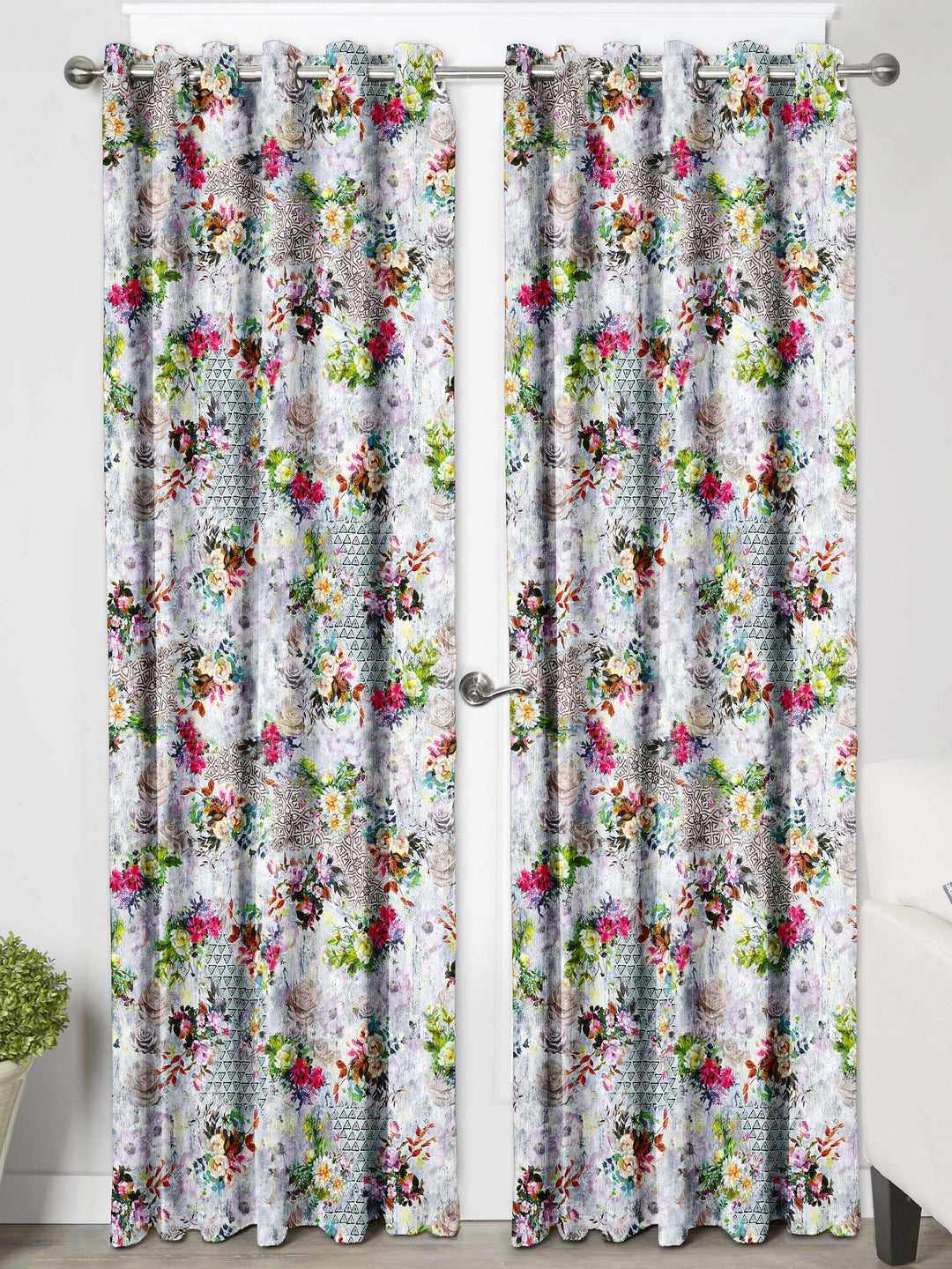 Ultimate Trends Premium Polyester Floral Curtain For Home Décor Light Grey Color, 1 Piece