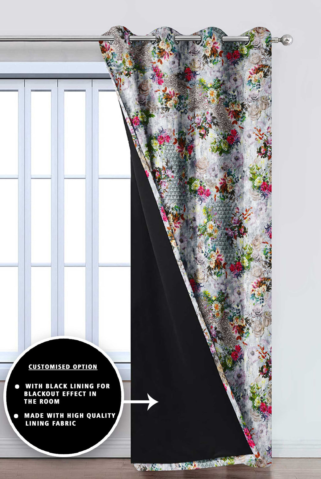 Ultimate Trends Premium Polyester Floral Curtain For Home Décor Light Grey Color, 1 Piece