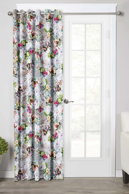 Ultimate Trends Premium Polyester Floral Curtain For Home Décor Light Grey Color, 1 Piece