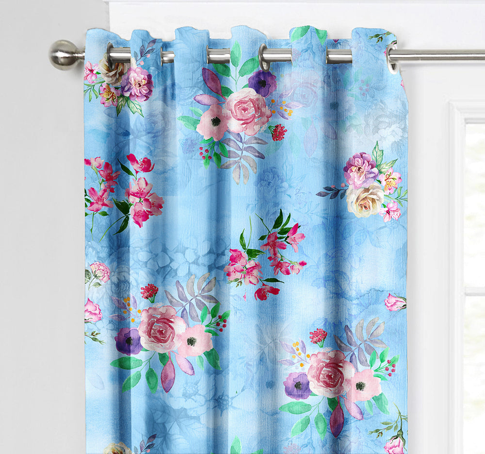 Ultimate Trends Premium Polyester Fancy Floral Curtain For Home Cyan Color, 1 Piece