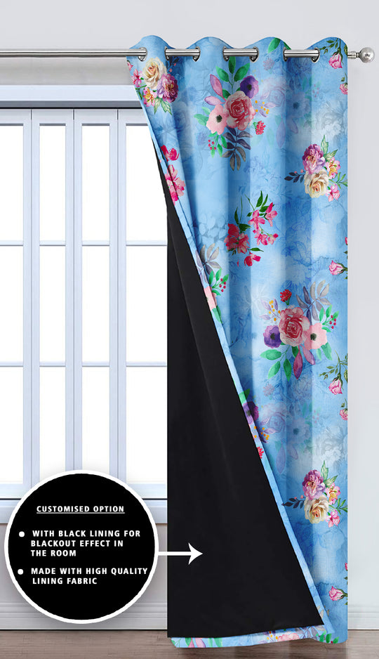 Ultimate Trends Premium Polyester Fancy Floral Curtain For Home Cyan Color, 1 Piece