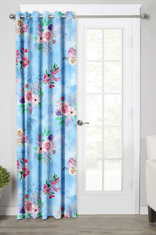 Ultimate Trends Premium Polyester Fancy Floral Curtain For Home Cyan Color, 1 Piece