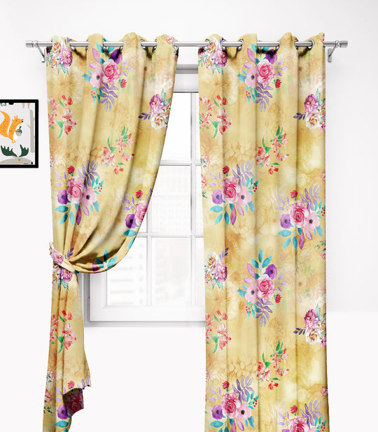 Ultimate Trends Premium Polyester Fancy Floral Curtain For Home Yellow Color, 1 Piece