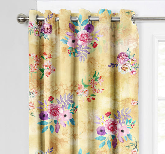 Ultimate Trends Premium Polyester Fancy Floral Curtain For Home Yellow Color, 1 Piece