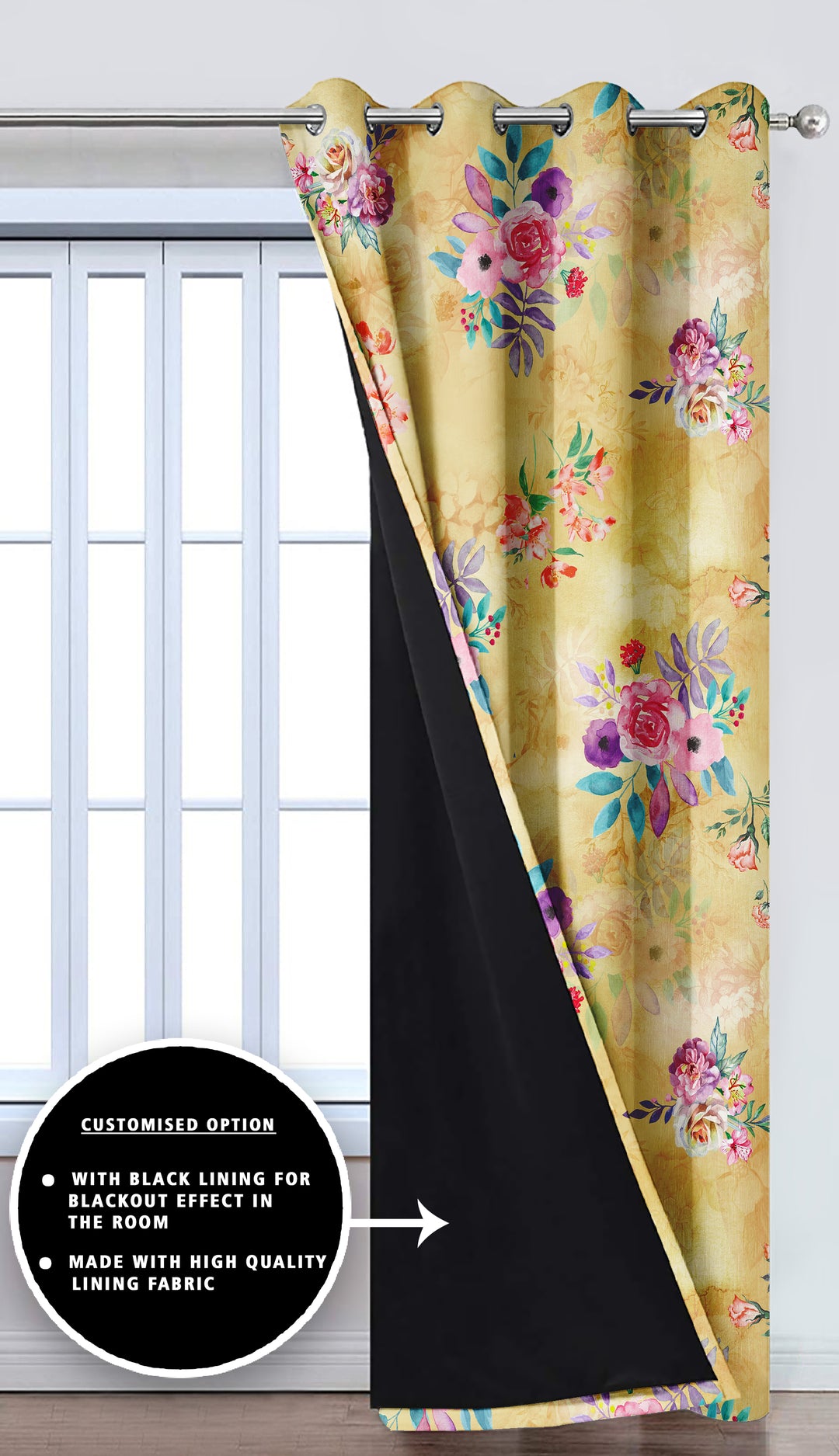 Ultimate Trends Premium Polyester Fancy Floral Curtain For Home Yellow Color, 1 Piece