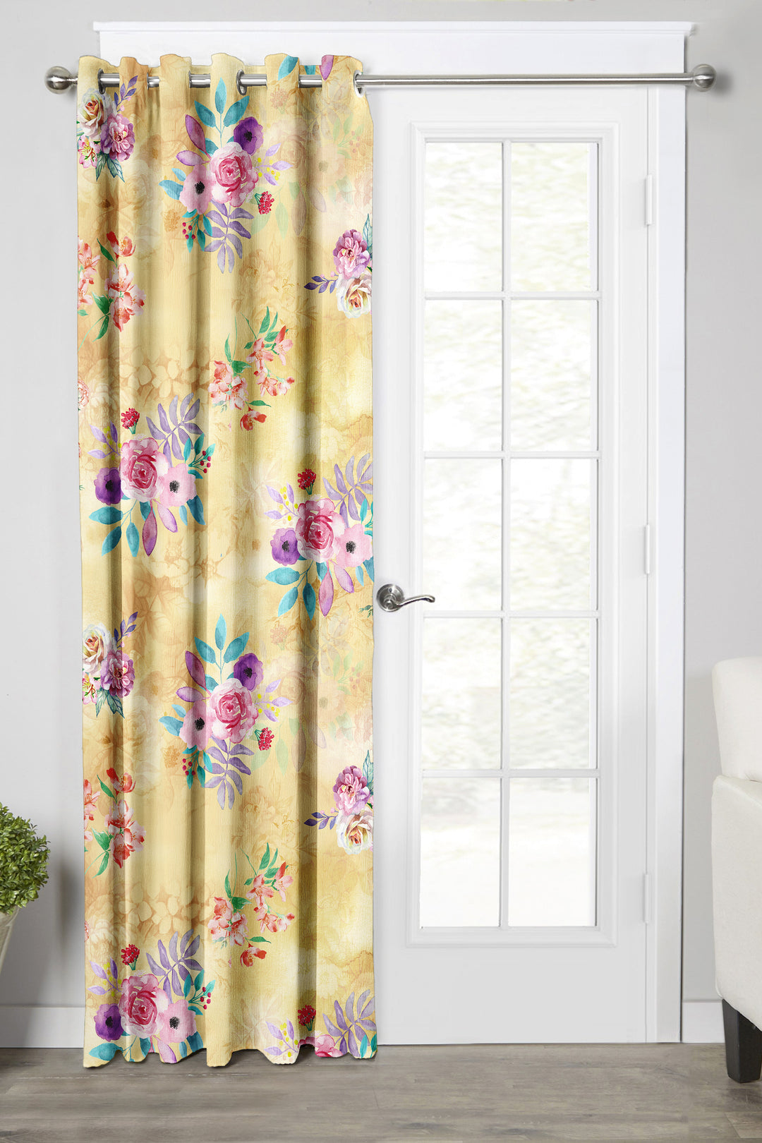 Ultimate Trends Premium Polyester Fancy Floral Curtain For Home Yellow Color, 1 Piece