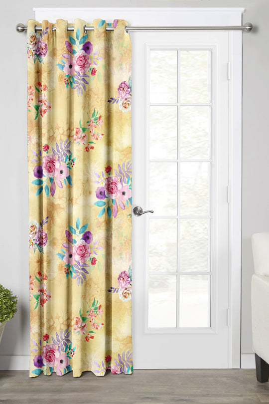 Ultimate Trends Premium Polyester Fancy Floral Curtain For Home Yellow Color, 1 Piece