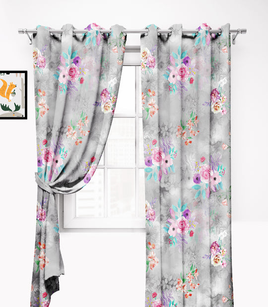 Ultimate Trends Premium Polyester Fancy Floral Curtain For Home Décor Grey Color, 1 Piece