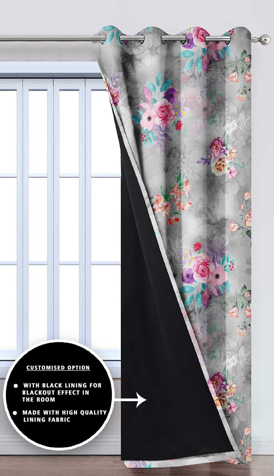 Ultimate Trends Premium Polyester Fancy Floral Curtain For Home Décor Grey Color, 1 Piece