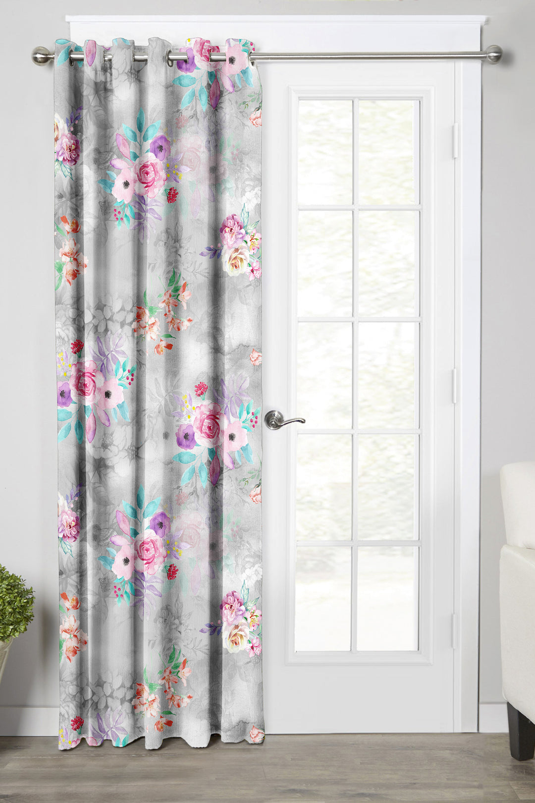 Ultimate Trends Premium Polyester Fancy Floral Curtain For Home Décor Grey Color, 1 Piece