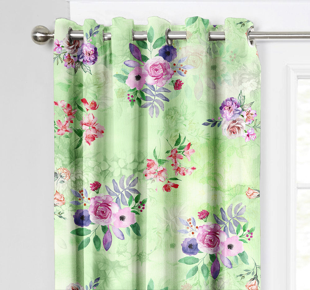 Ultimate Trends Premium Polyester Fancy Floral Curtain For Home Décor Green Color, 1 Piece