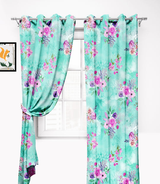 Ultimate Trends Premium Polyester Fancy Floral Curtain For Home Décor Sea Green Color, 1 Piece