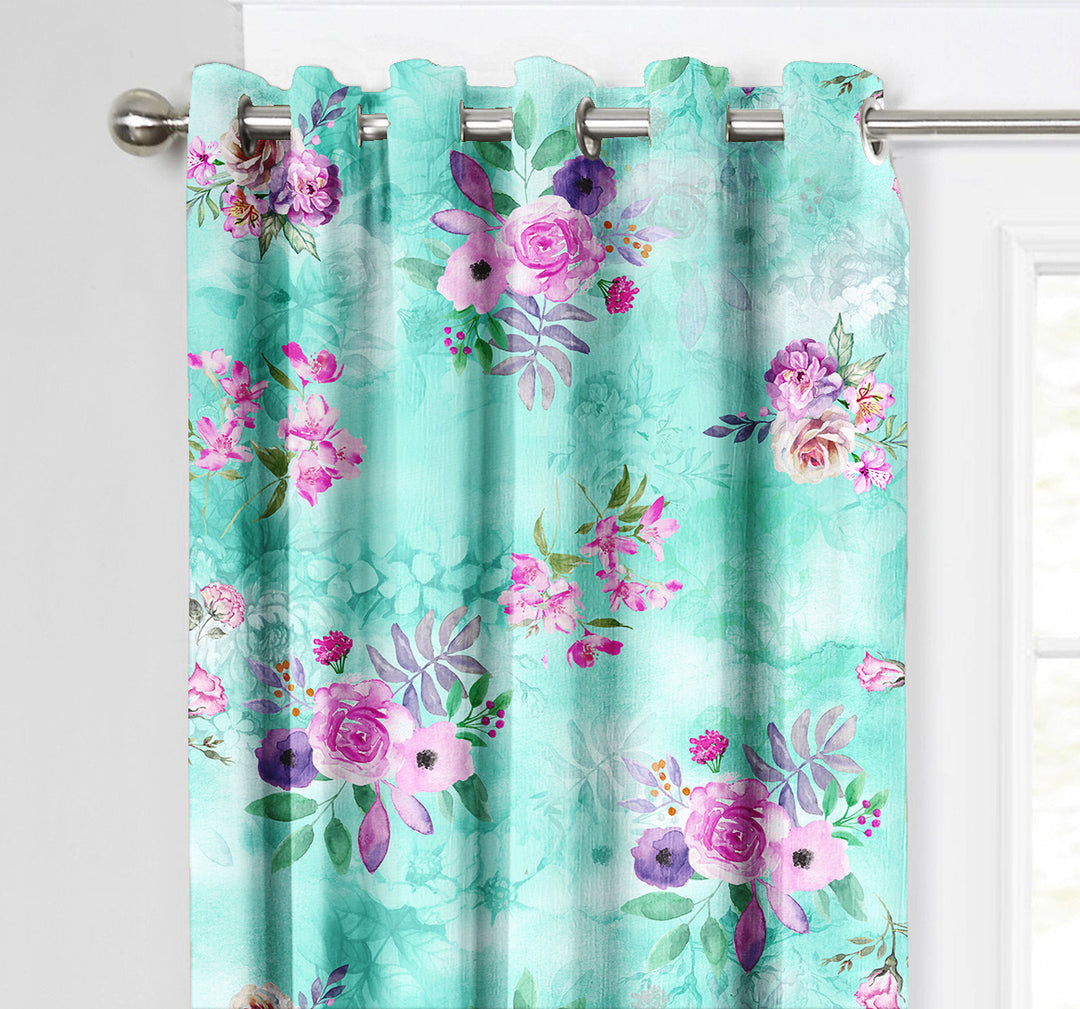 Ultimate Trends Premium Polyester Fancy Floral Curtain For Home Décor Sea Green Color, 1 Piece