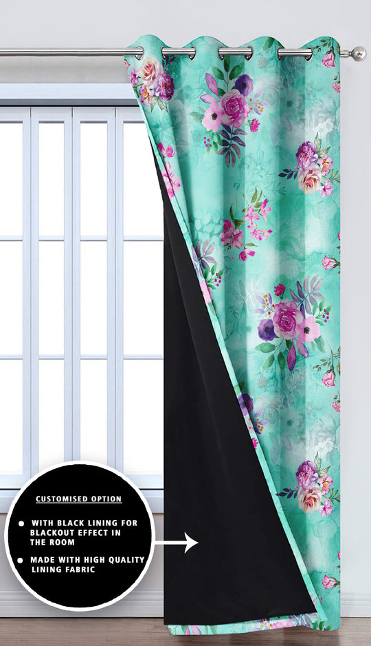 Ultimate Trends Premium Polyester Fancy Floral Curtain For Home Décor Sea Green Color, 1 Piece