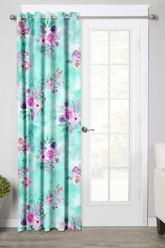 Ultimate Trends Premium Polyester Fancy Floral Curtain For Home Décor Sea Green Color, 1 Piece