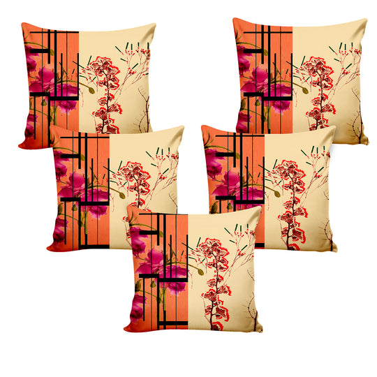 Ultimate Trends Modern Digital Printed Cushion Cover, 16 Inch X 16 Inch, Set of 5 - Orange Color