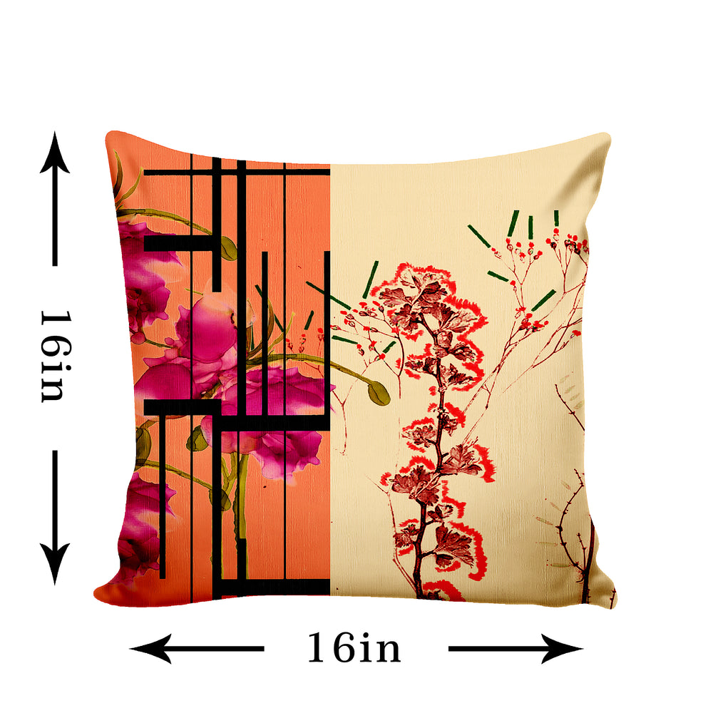 Ultimate Trends Modern Digital Printed Cushion Cover, 16 Inch X 16 Inch, Set of 5 - Orange Color