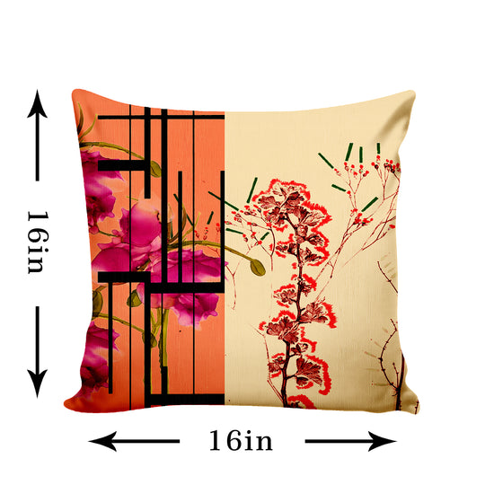 Ultimate Trends Modern Digital Printed Cushion Cover, 16 Inch X 16 Inch, Set of 5 - Orange Color