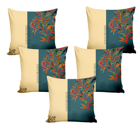 Ultimate Trends Modern Digital Printed Cushion Cover, 16 Inch X 16 Inch, Set of 5 - Teal Color