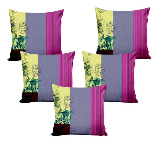 Ultimate Trends Modern Digital Printed Cushion Cover, 16 Inch X 16 Inch, Set of 5 - Multi Color