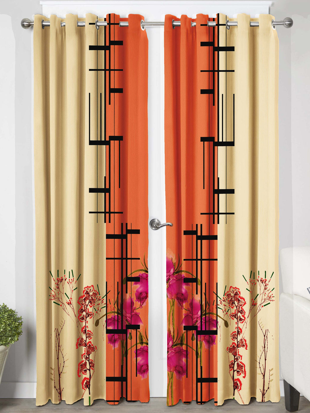 Ultimate Trends Premium Polyester Modern Curtain For Home Décor Orange and Mustered Yellow Color , 1 Piece