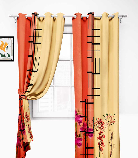 Ultimate Trends Premium Polyester Modern Curtain For Home Décor Orange and Mustered Yellow Color , 1 Piece