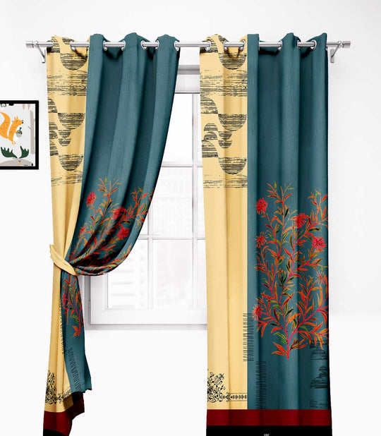 Ultimate Trends Premium Polyester Modern Curtain For Home Décor Teal Blue and Mustered Yellow color, 1 Piece