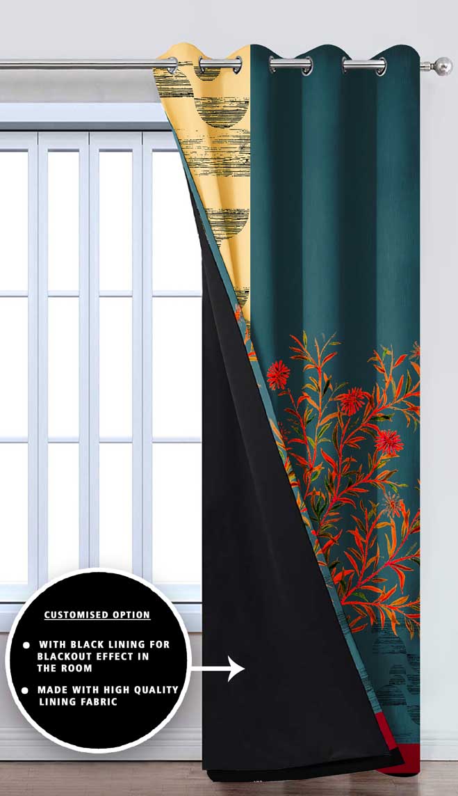 Ultimate Trends Premium Polyester Modern Curtain For Home Décor Teal Blue and Mustered Yellow color, 1 Piece