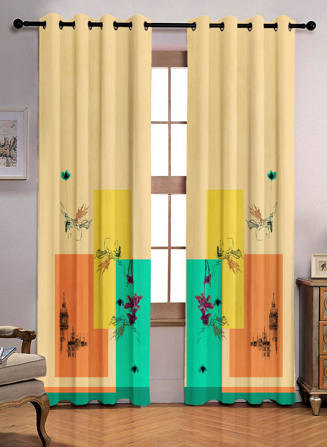 Ultimate Trends Premium Polyester Modern Curtain For Home Décor Multi Color , 1 Piece