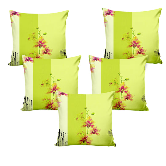 Ultimate Trends Modern Digital Printed Cushion Cover, 16 Inch X 16 Inch, Set of 5 - Lemon Color