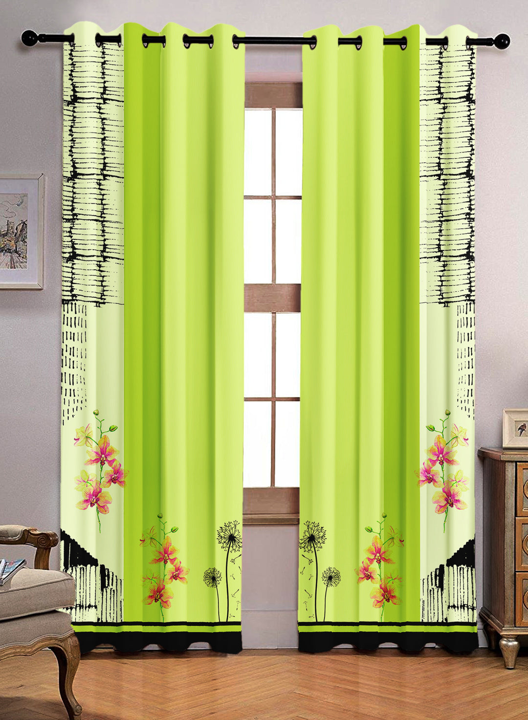 Ultimate Trends Premium Polyester Modern Curtain For Home Décor Lime Green color, 1 Piece