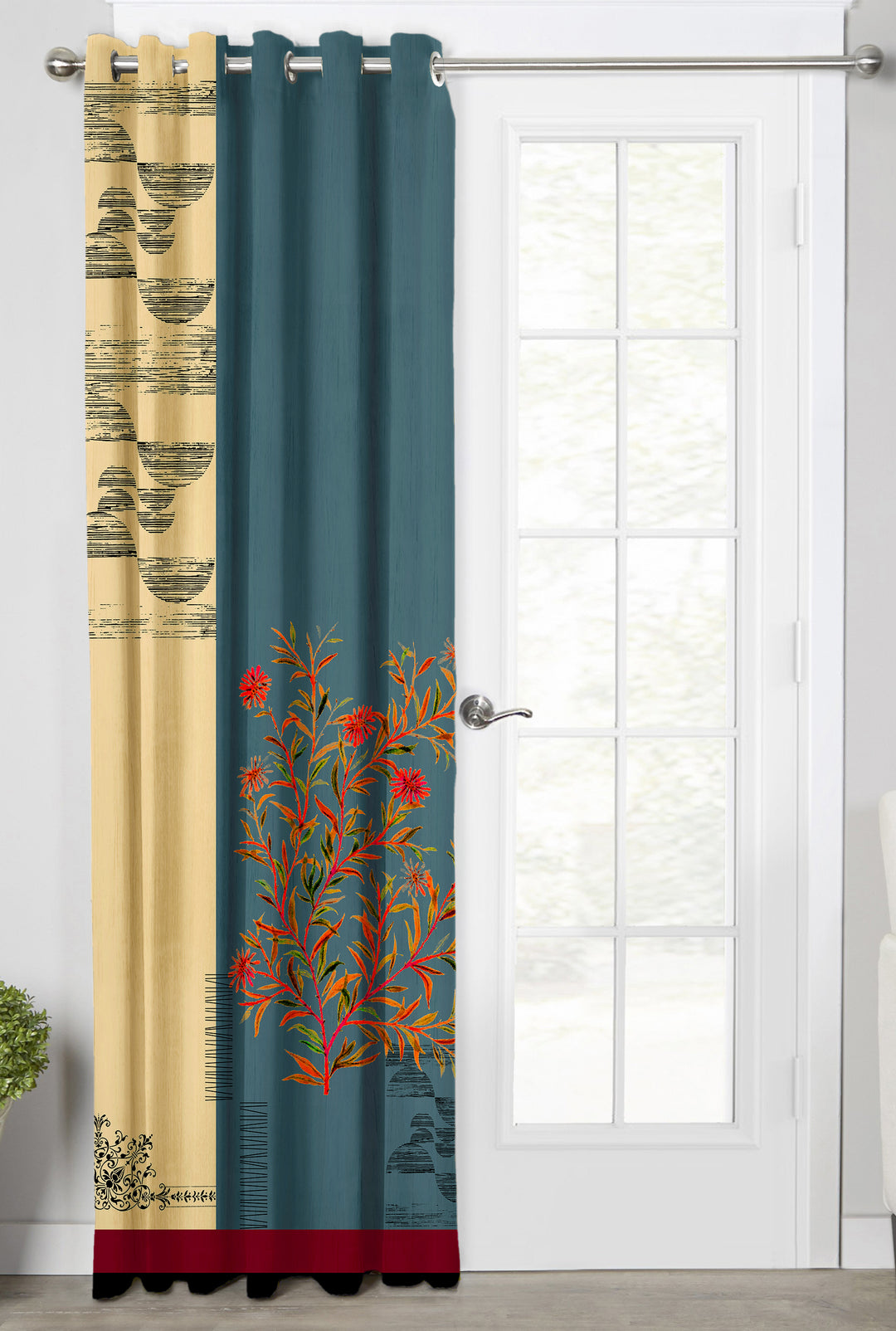 Ultimate Trends Premium Polyester Modern Curtain For Home Décor Teal Blue and Mustered Yellow color, 1 Piece