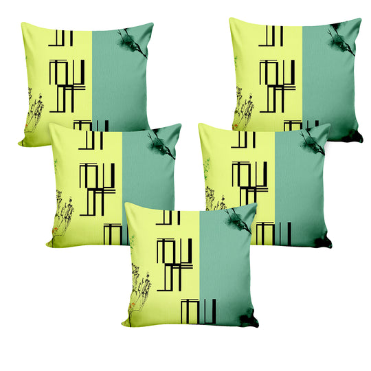 Ultimate Trends Modern Digital Printed Cushion Cover, 16 Inch X 16 Inch, Set of 5 - Lime Green Color