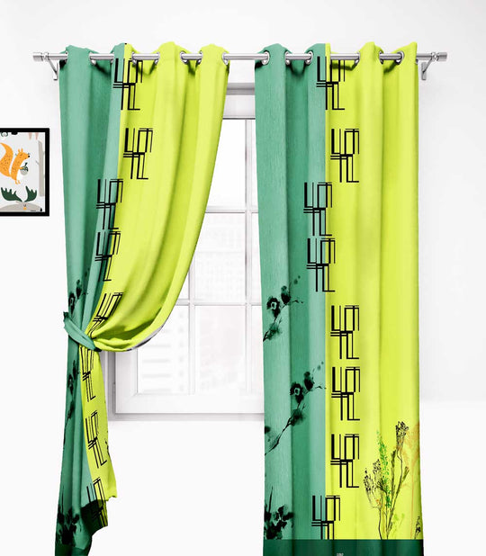 Ultimate Trends Premium Polyester Modern Curtain For Home Décor Fern Green and Yellow color, 1 Piece