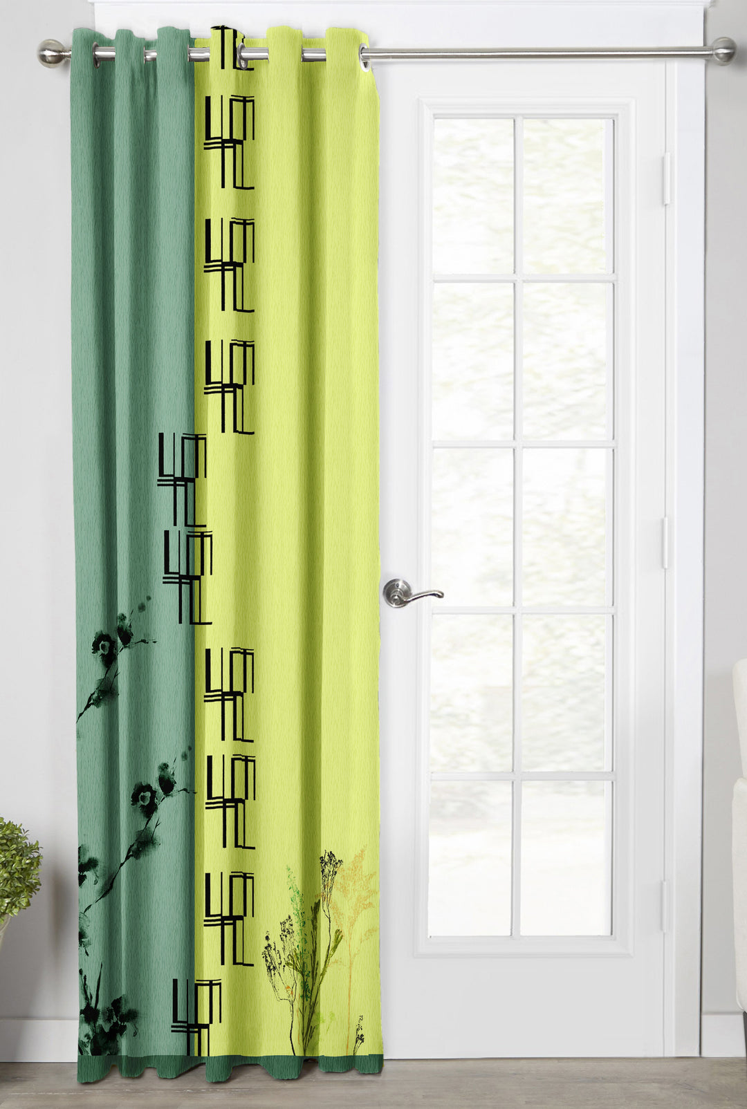 Ultimate Trends Premium Polyester Modern Curtain For Home Décor Fern Green and Yellow color, 1 Piece