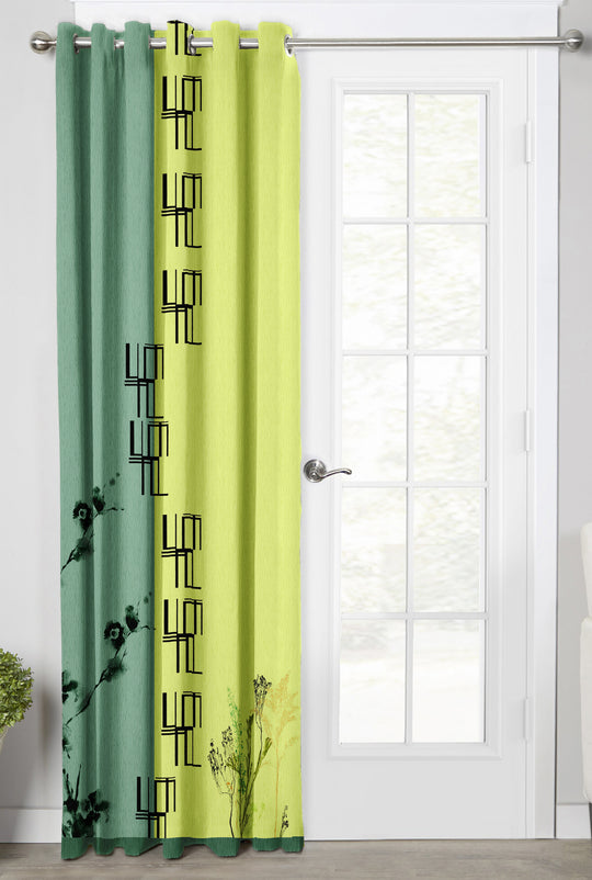 Ultimate Trends Premium Polyester Modern Curtain For Home Décor Fern Green and Yellow color, 1 Piece